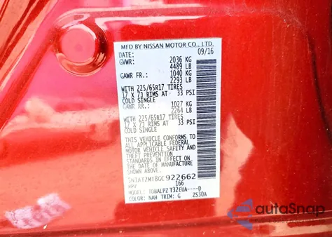 2016 Nissan Rogue S z USA, uszkodzony, nr VIN 5N1AT2MT8GC922662